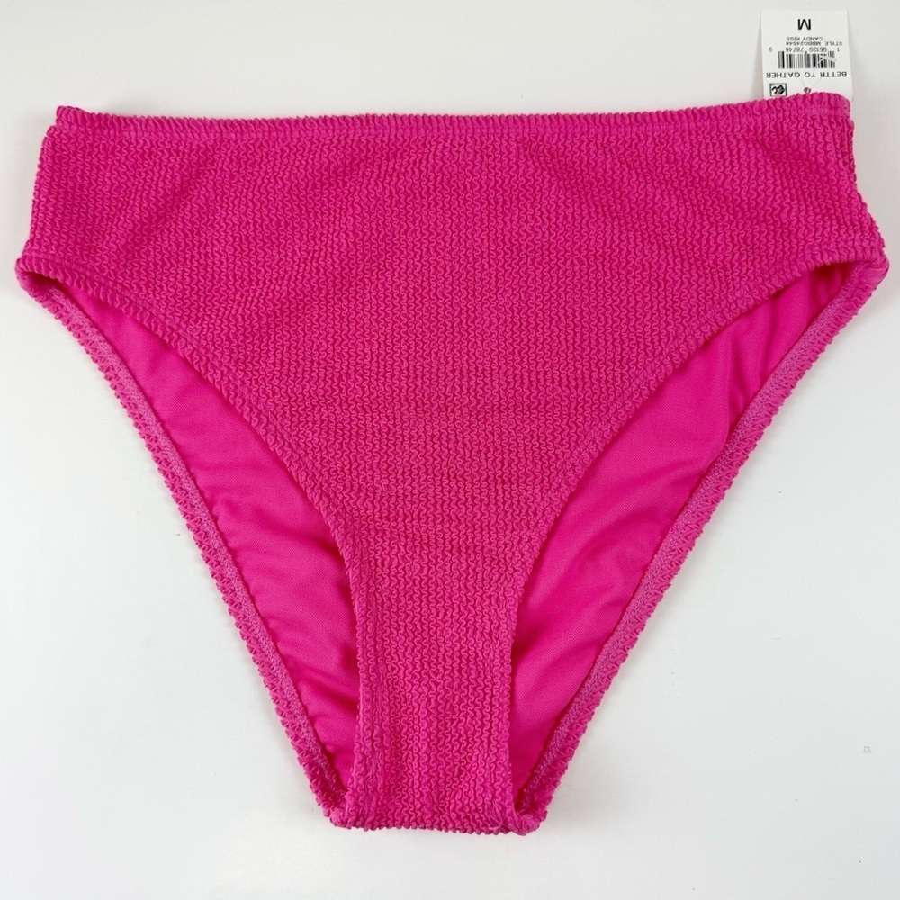 Bar iii Bikini Bottom Womens Medium Candy Kiss Pink Bettr To Gather Crinkle NWT